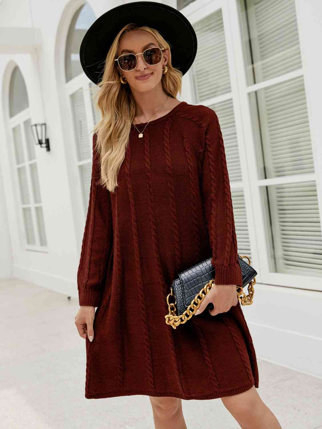 Cable - Knit Long Sleeve Sweater Dress - Loulou Boutique