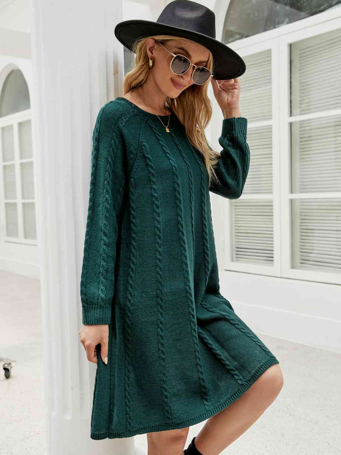 Cable - Knit Long Sleeve Sweater Dress - Loulou Boutique