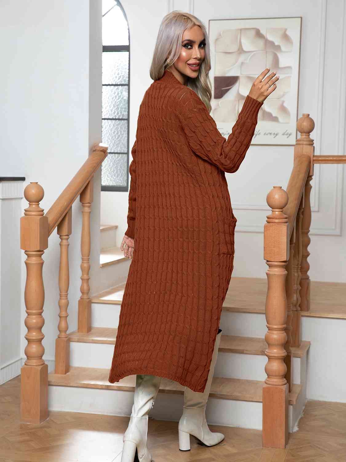 Cable - Knit Open Front Cardigan with Pockets - Loulou Boutique