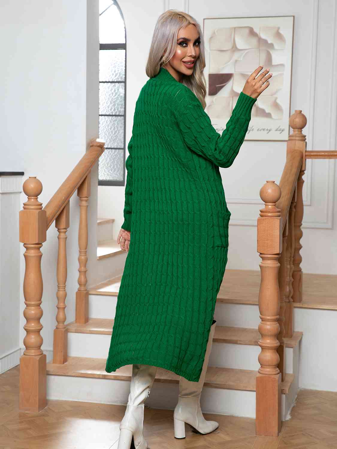 Cable - Knit Open Front Cardigan with Pockets - Loulou Boutique