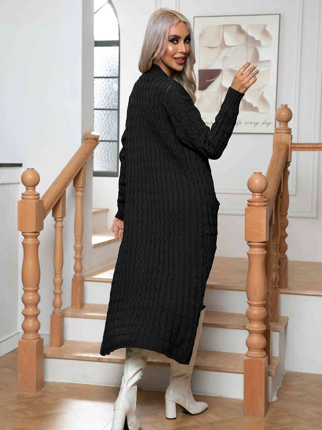 Cable - Knit Open Front Cardigan with Pockets - Loulou Boutique