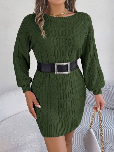 Cable - Knit Round Neck Sweater Dress - Loulou Boutique