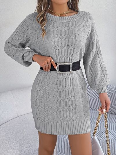 Cable - Knit Round Neck Sweater Dress - Loulou Boutique