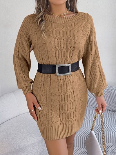 Cable - Knit Round Neck Sweater Dress - Loulou Boutique