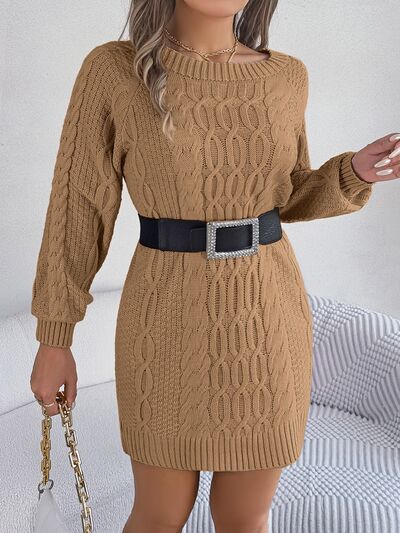 Cable - Knit Round Neck Sweater Dress - Loulou Boutique