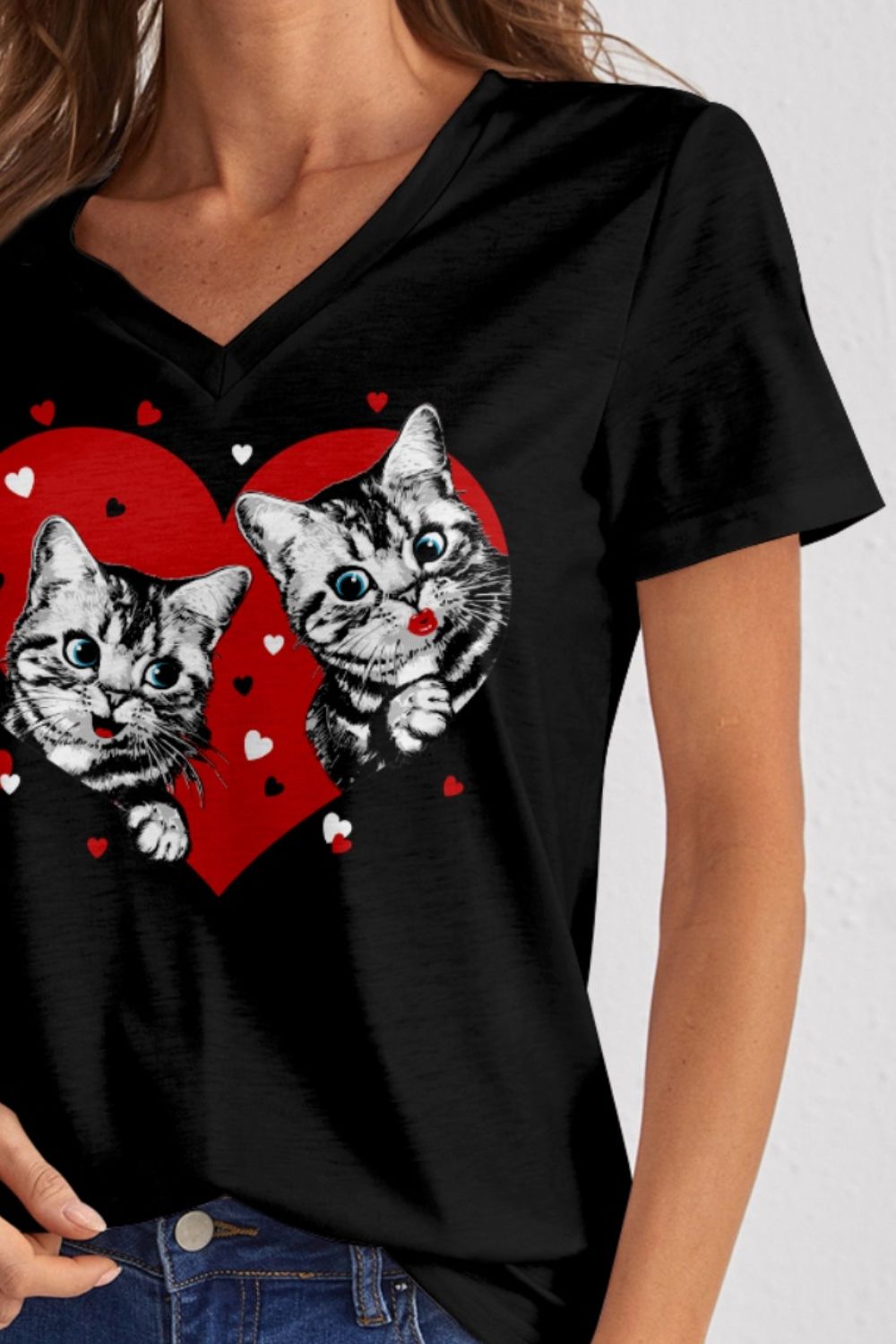 Cat V - Neck Short Sleeve T-Shirt - Loulou Boutique