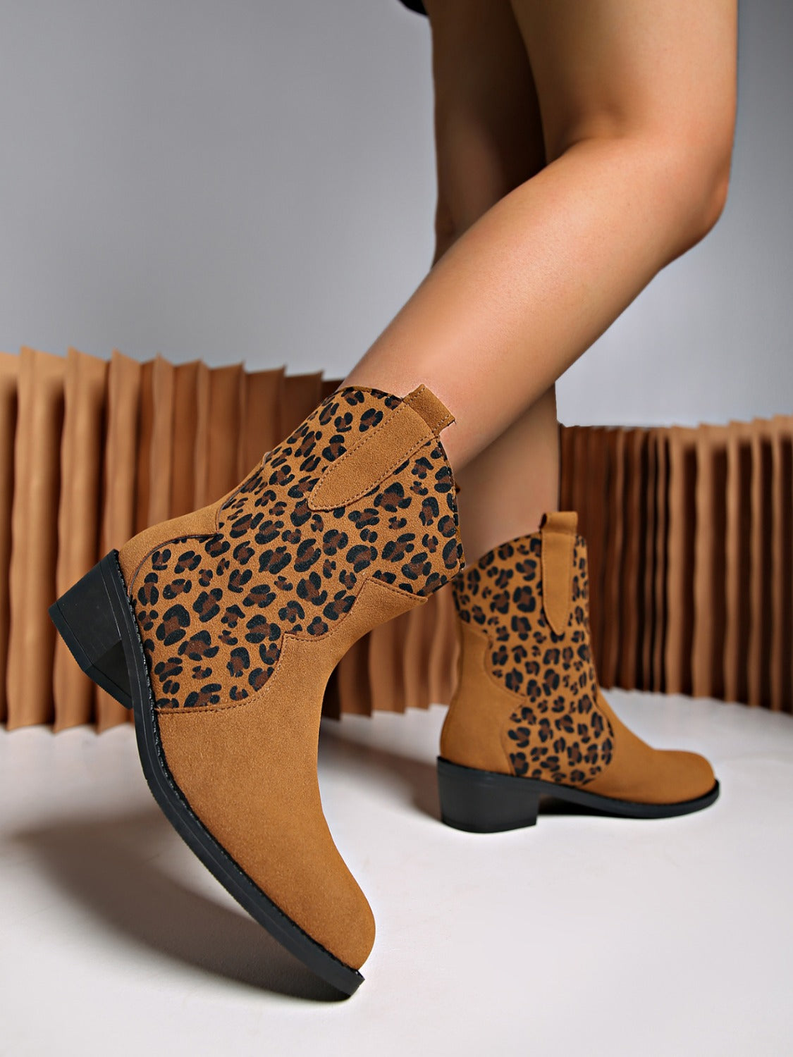 Leopard Suede Block Heel Boots