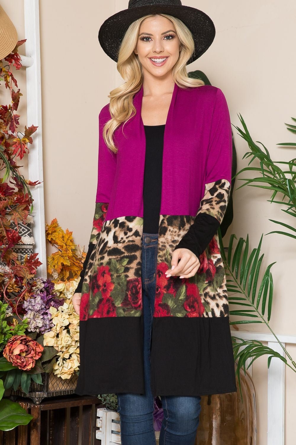 Celeste Full Size Color Block Open Front Cardigan - Loulou Boutique