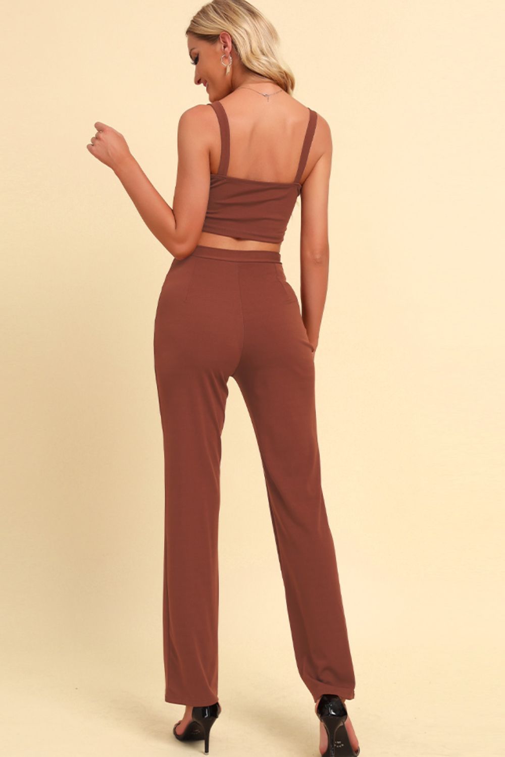 Chain Detail Cropped Cami and Straight Leg Pants Set - Loulou Boutique