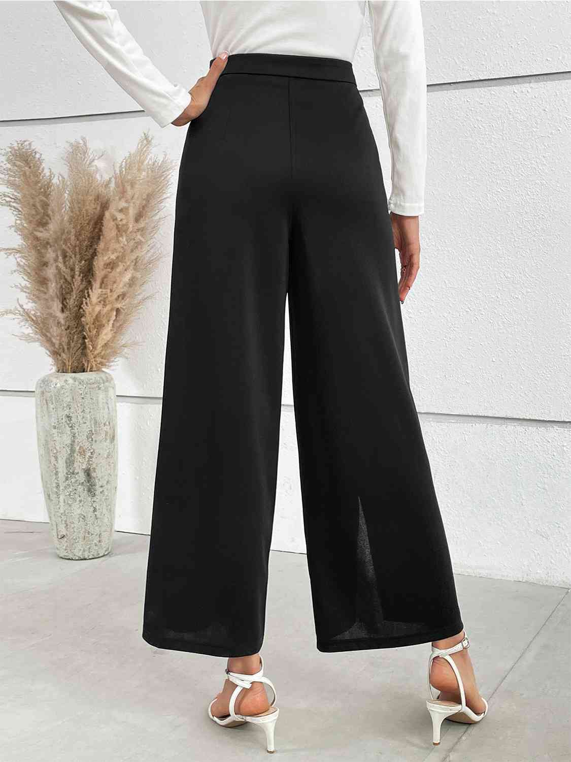 Chain Detail Slit Straight Pants - Loulou Boutique