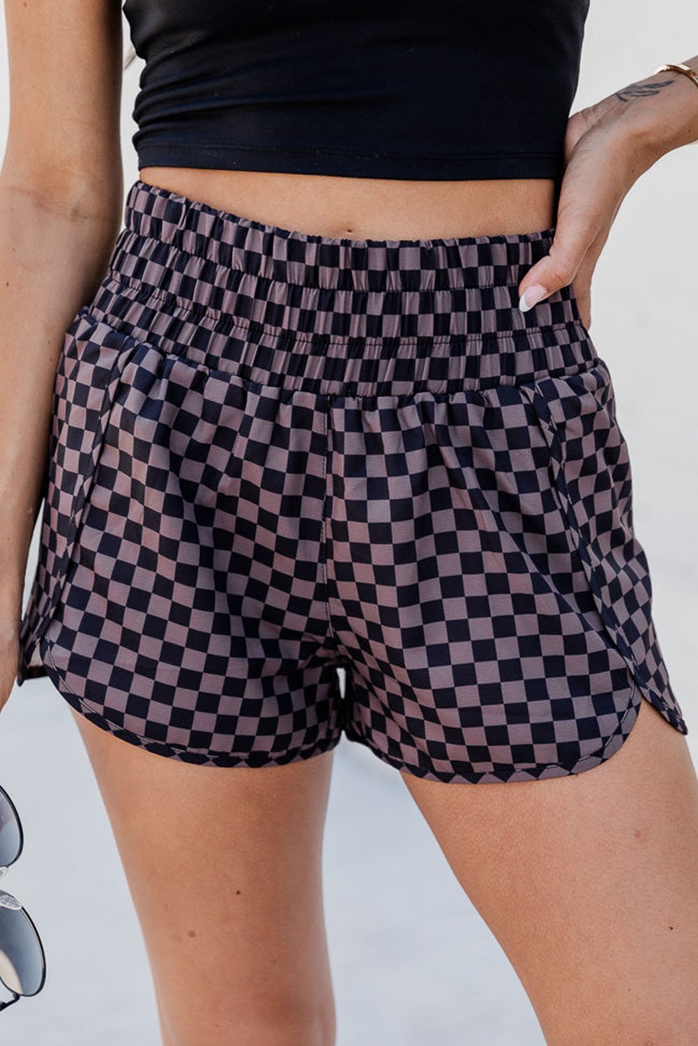 Checkered Elastic Waist Shorts - Loulou Boutique