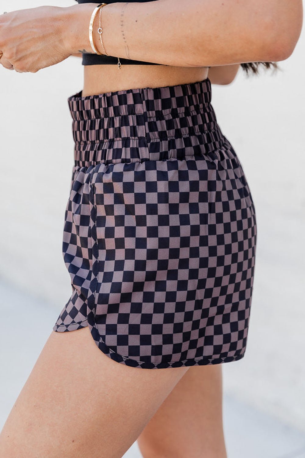 Checkered Elastic Waist Shorts - Loulou Boutique