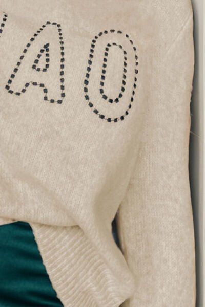 CIAO Round Neck Dropped Shoulder Sweater - Loulou Boutique