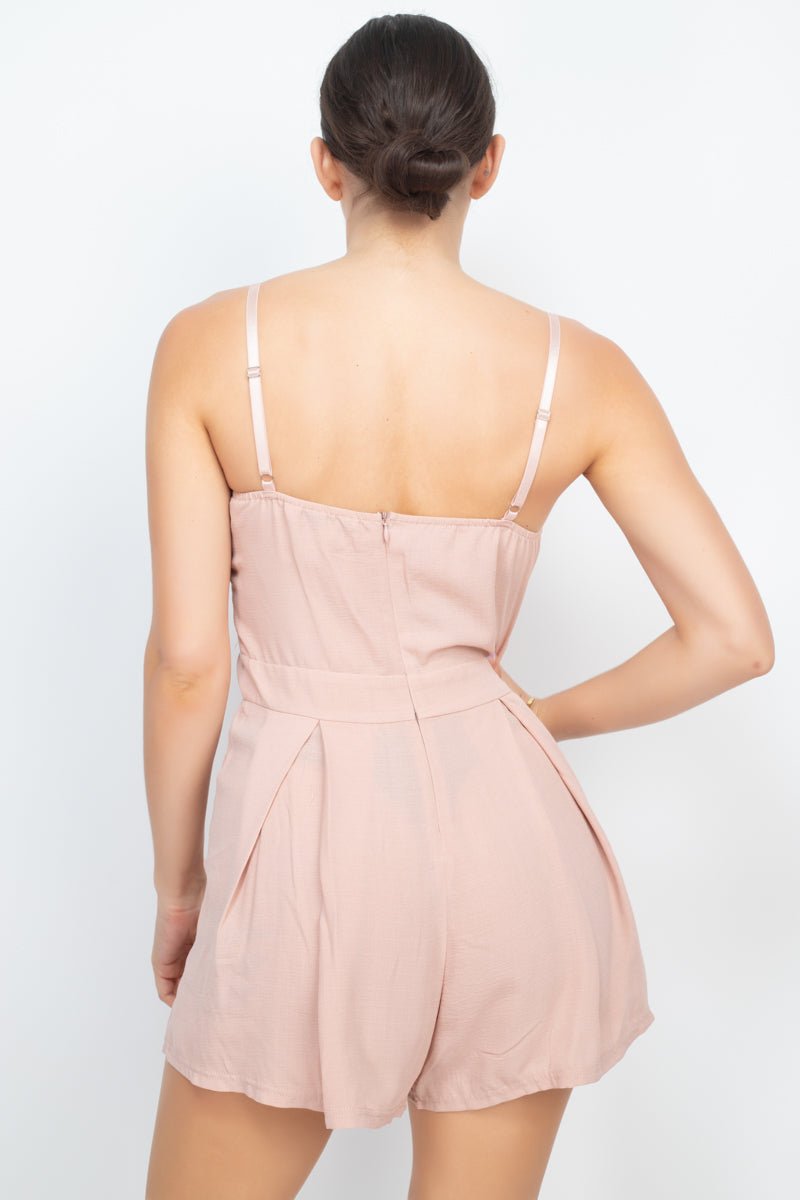 Cinched Zip Sweetheart Pleated Romper - Loulou Boutique