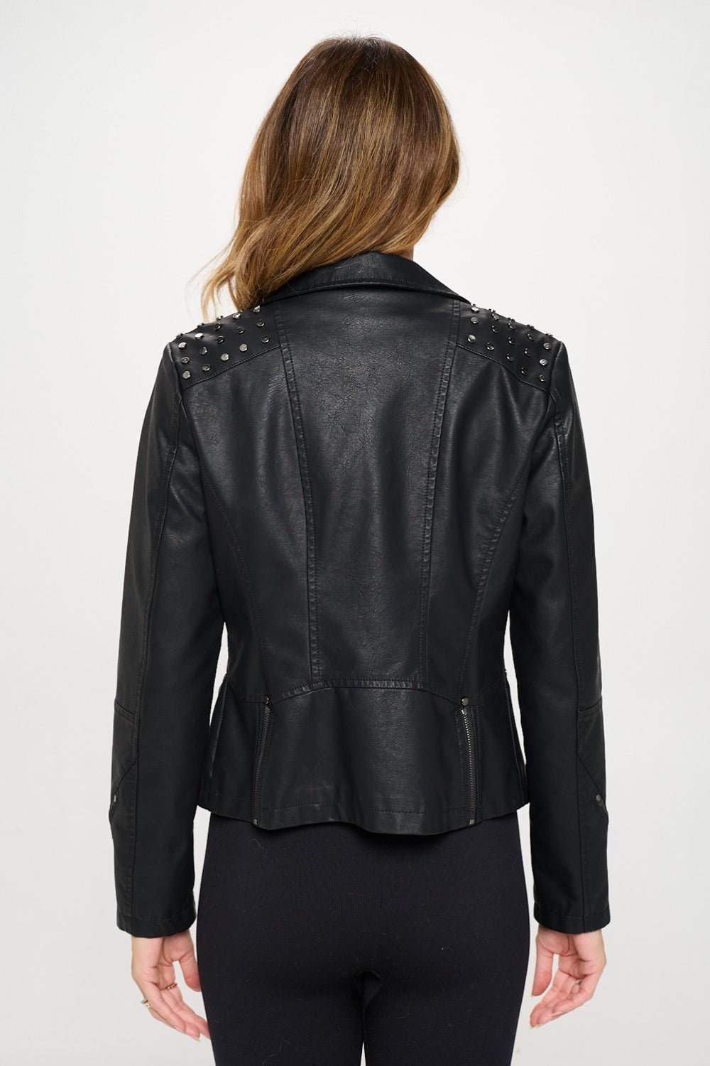 Coalition LA Studded Classic Moto Faux Leather Jacket - Loulou Boutique