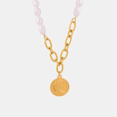 Coin pendant Pearl Titanium Steel Necklace - Loulou Boutique