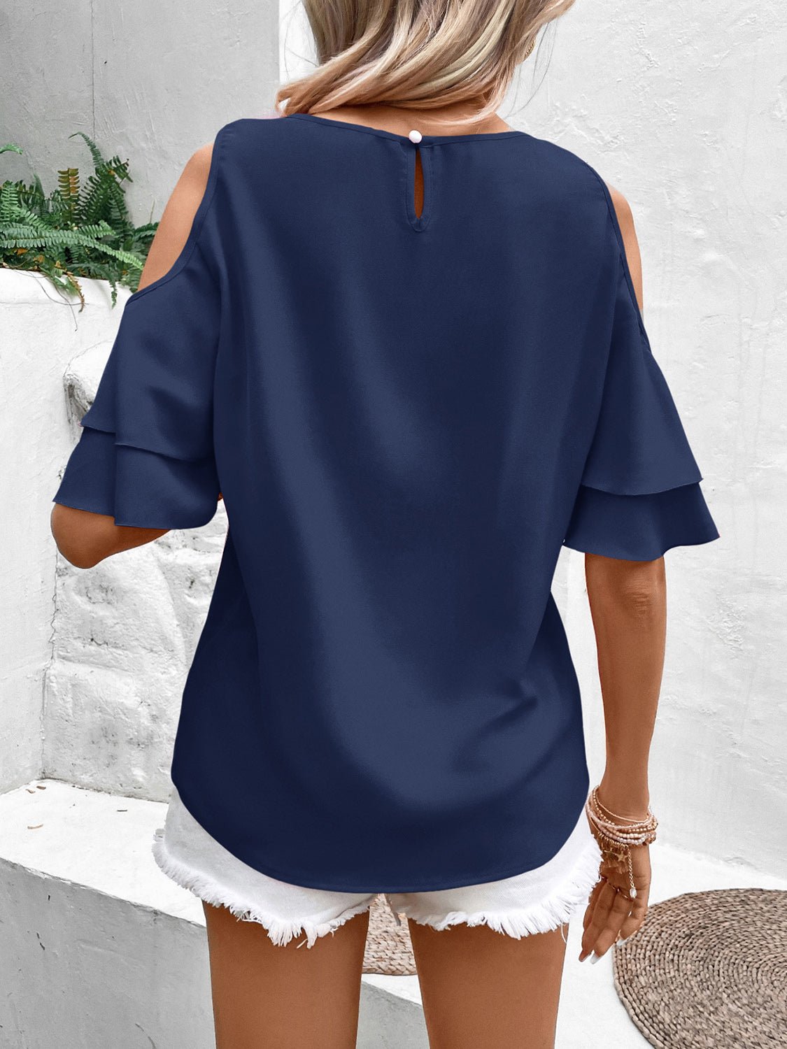 Cold Shoulder Flounce Sleeve Blouse - Loulou Boutique