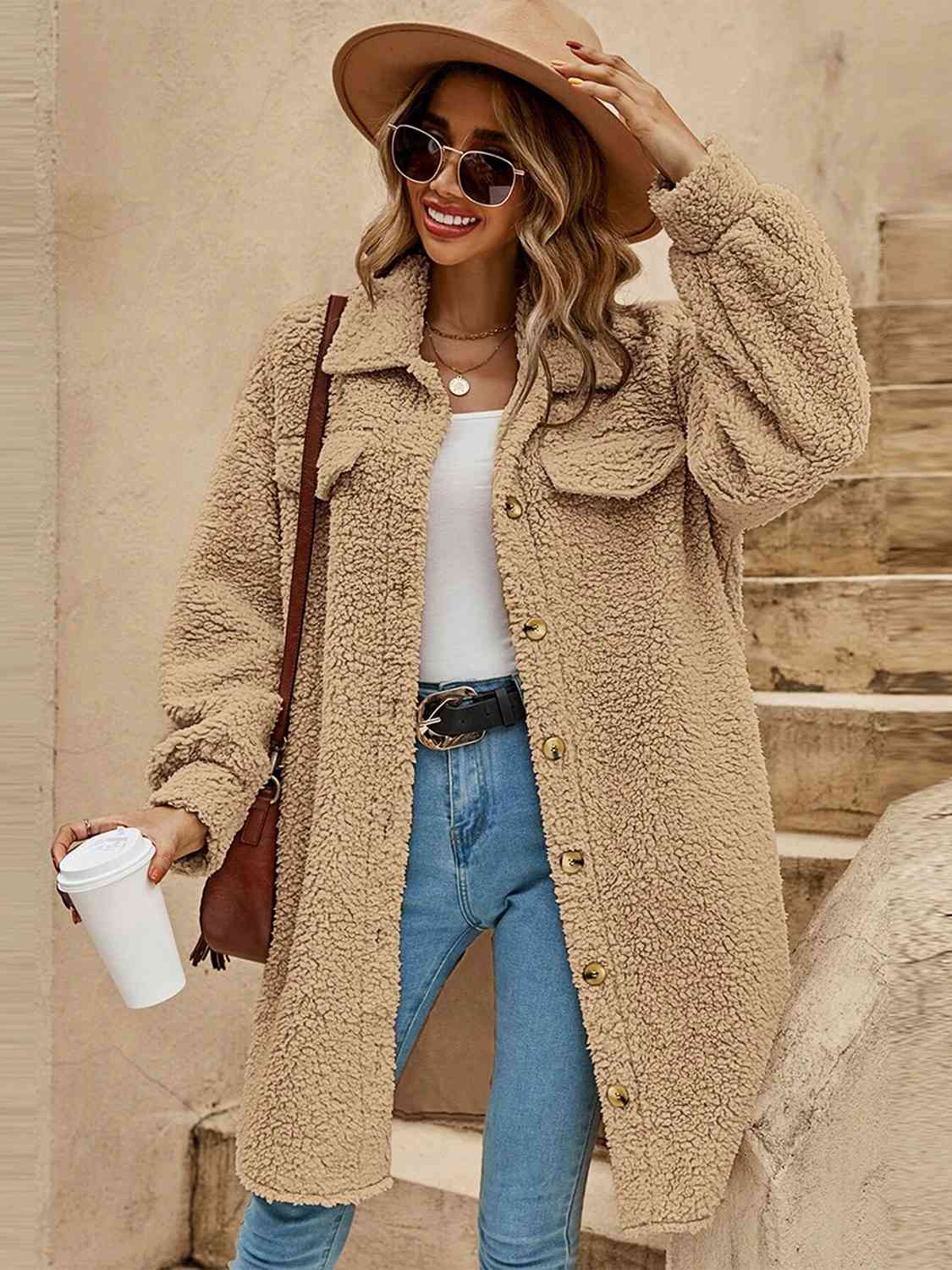 Collared Button Down Coat - Loulou Boutique