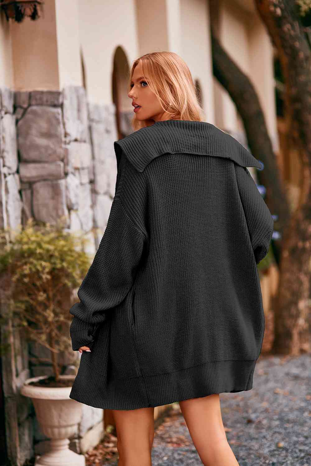 Collared Neck Button - Up Cardigan with Pockets - Loulou Boutique