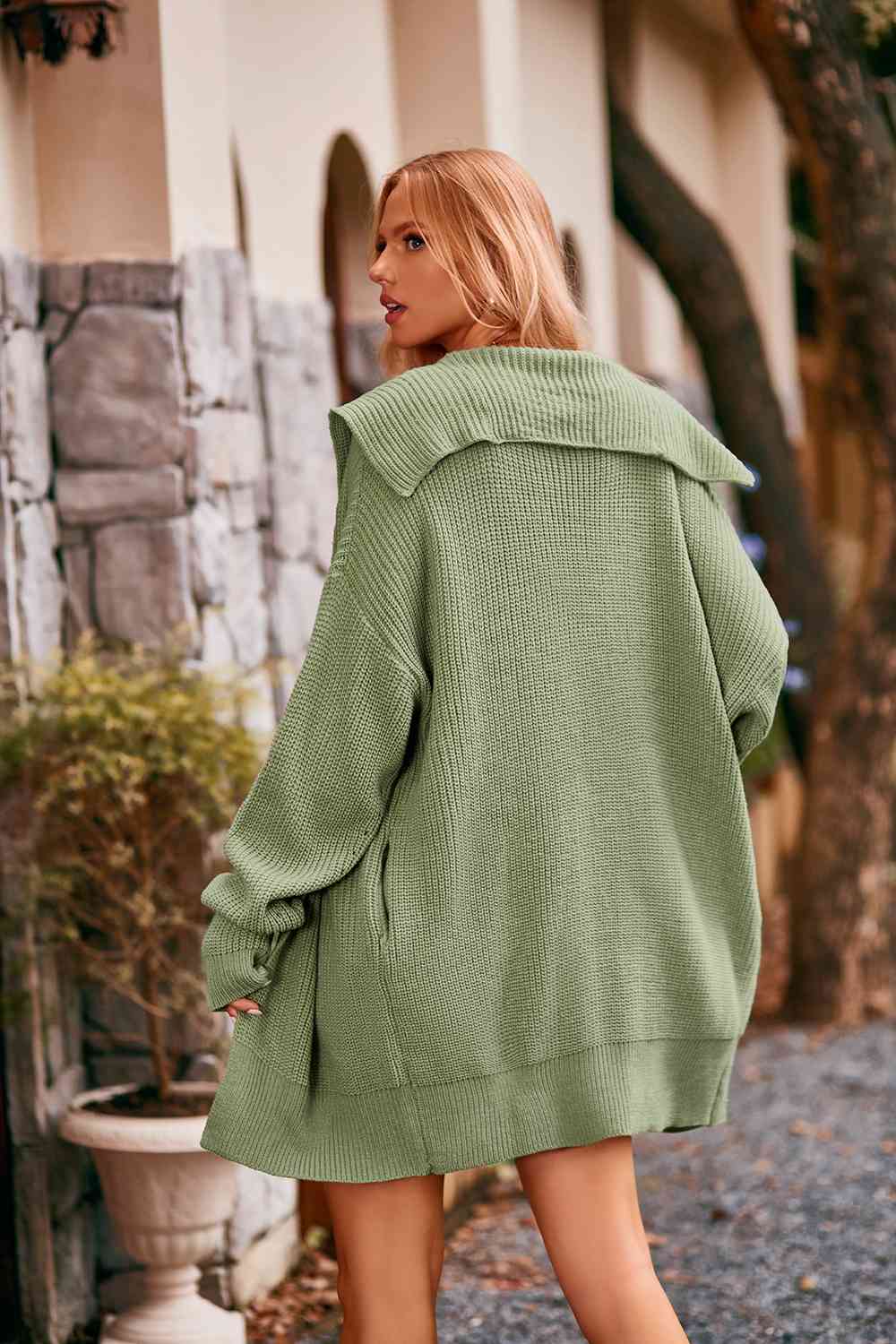 Collared Neck Button - Up Cardigan with Pockets - Loulou Boutique