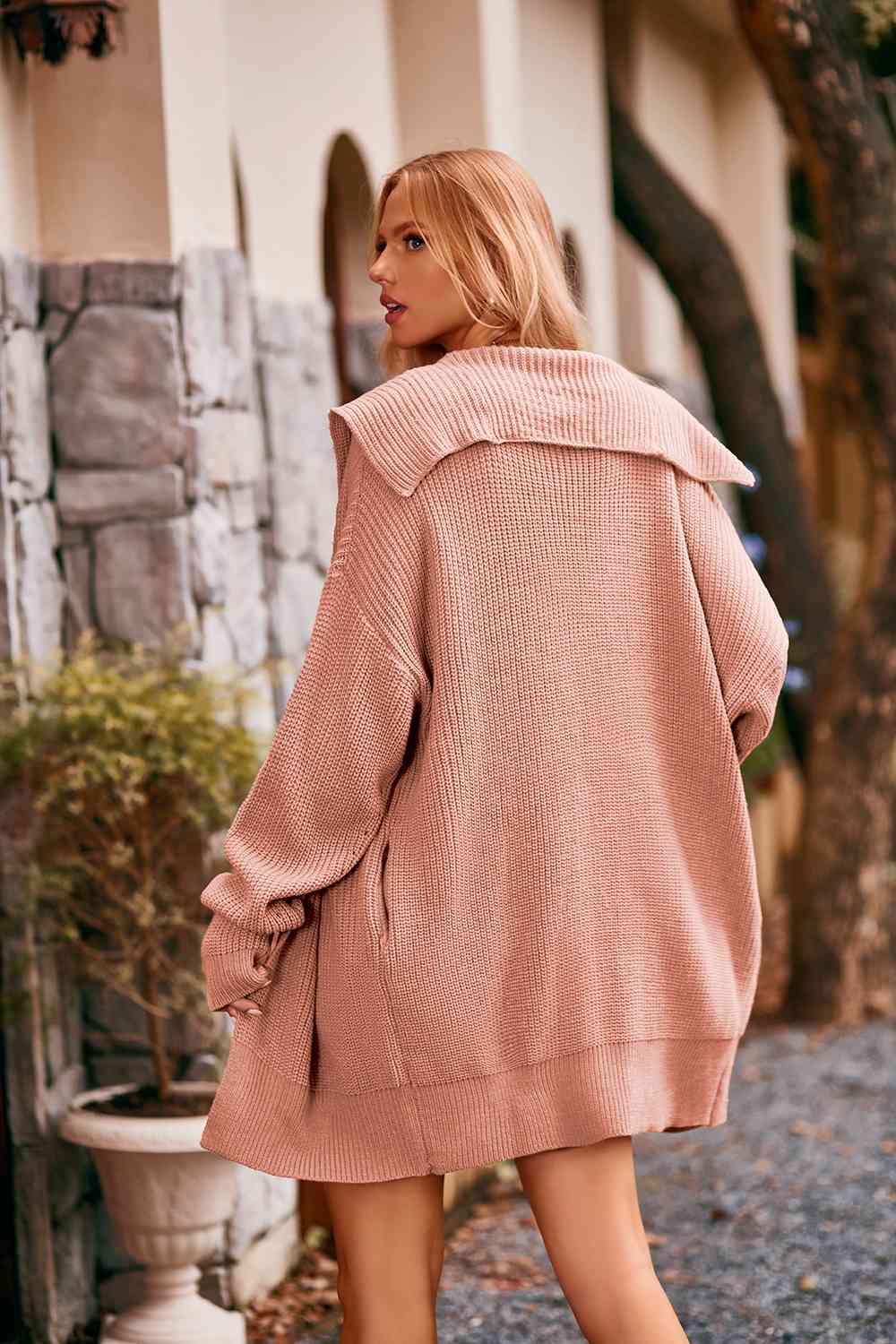 Collared Neck Button - Up Cardigan with Pockets - Loulou Boutique