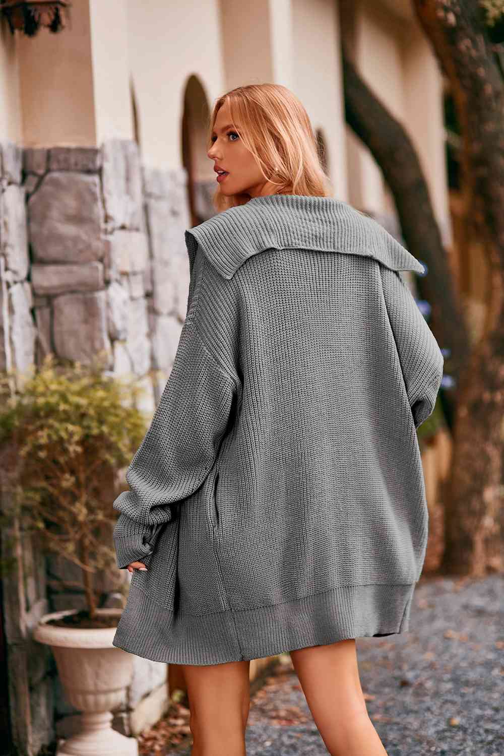 Collared Neck Button - Up Cardigan with Pockets - Loulou Boutique
