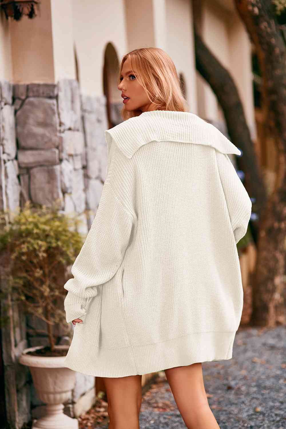 Collared Neck Button - Up Cardigan with Pockets - Loulou Boutique