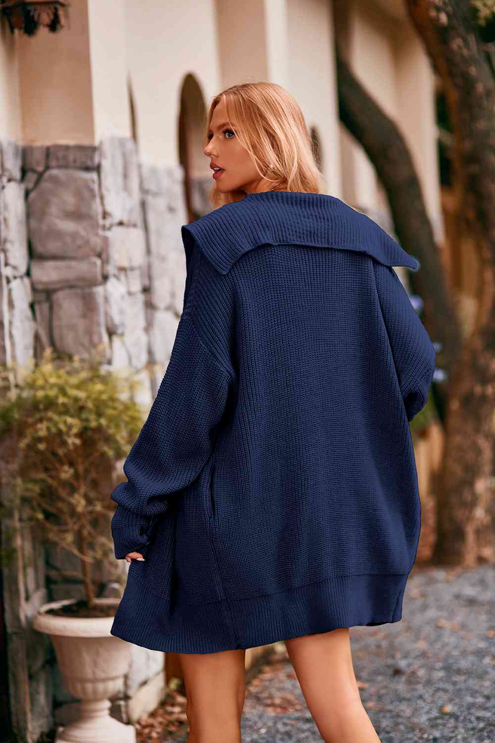 Collared Neck Button - Up Cardigan with Pockets - Loulou Boutique