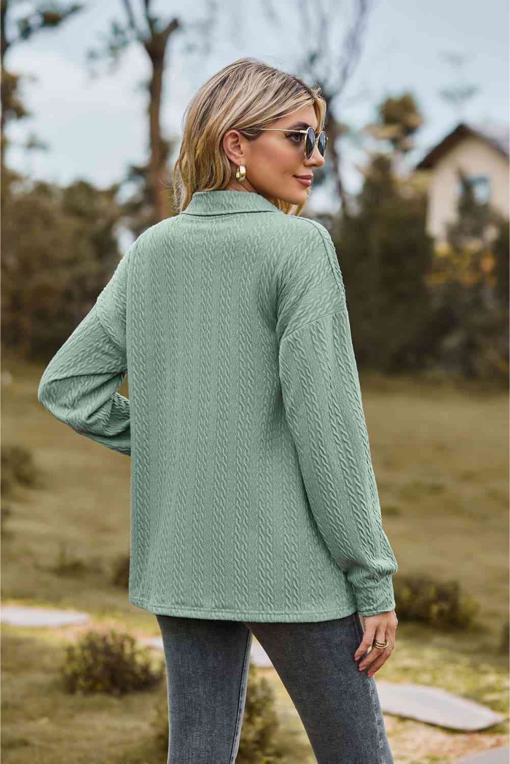 Collared Neck Long Sleeve Blouse - Loulou Boutique