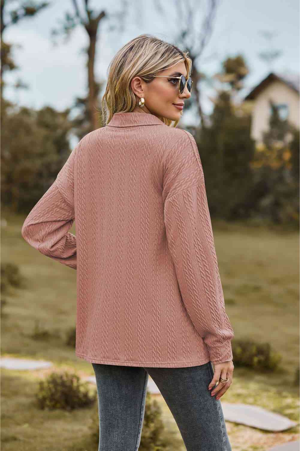 Collared Neck Long Sleeve Blouse - Loulou Boutique