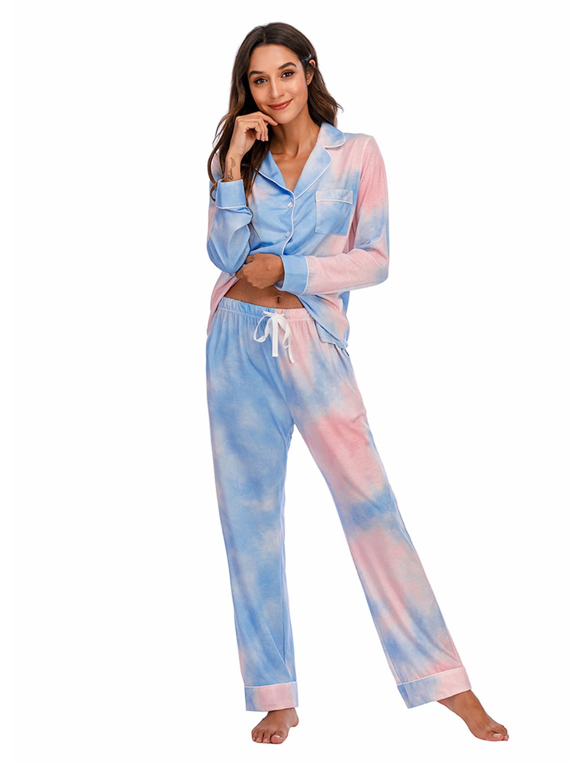 Collared Neck Long Sleeve Loungewear Set with Pockets - Loulou Boutique