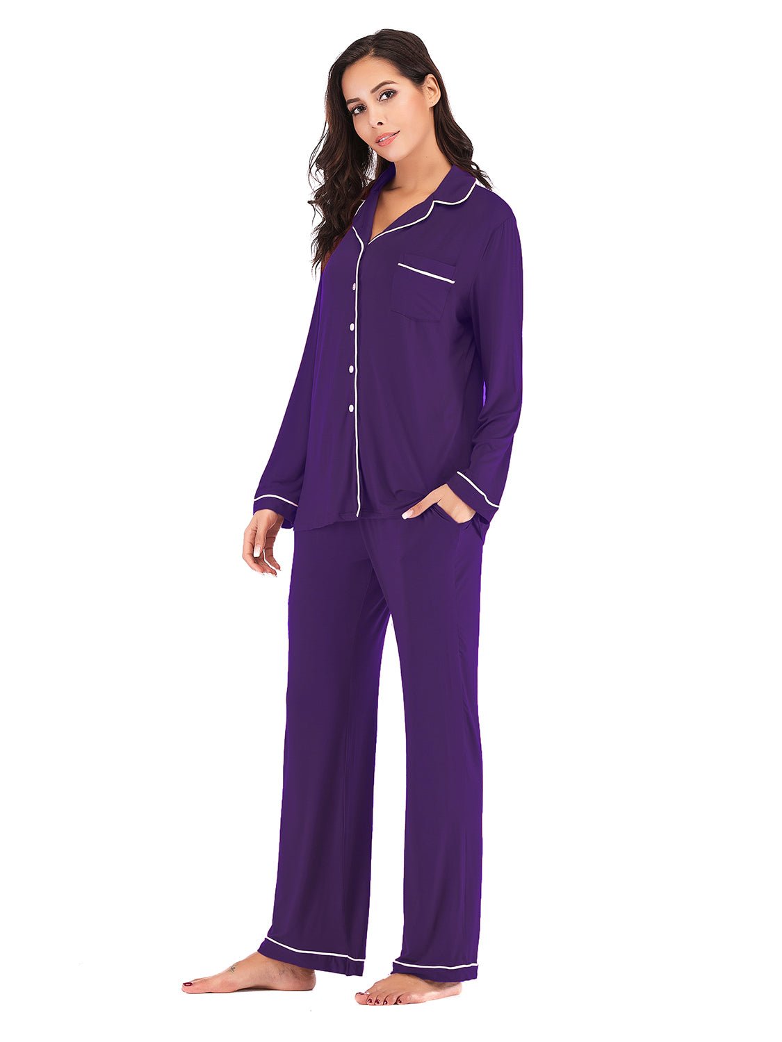 Collared Neck Long Sleeve Loungewear Set with Pockets - Loulou Boutique