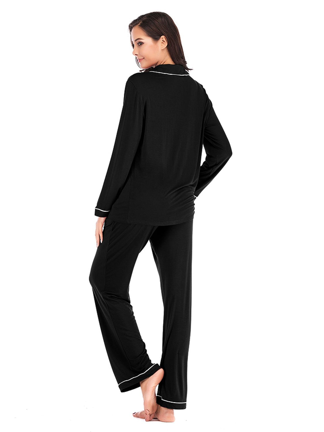 Collared Neck Long Sleeve Loungewear Set with Pockets - Loulou Boutique