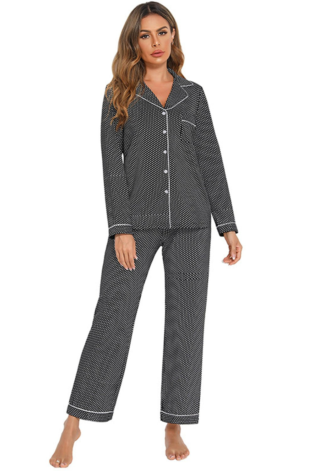 Collared Neck Loungewear Set with Pocket - Loulou Boutique