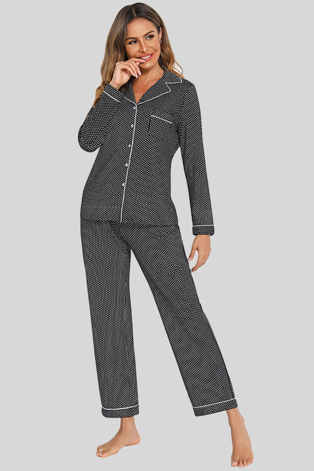 Collared Neck Loungewear Set with Pocket - Loulou Boutique