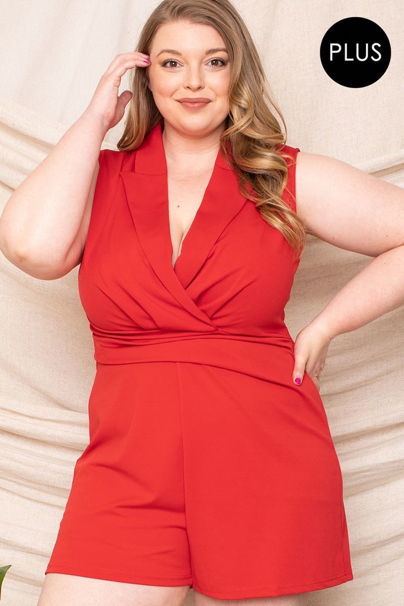 Collared Neck Plus Size Romper - Loulou Boutique