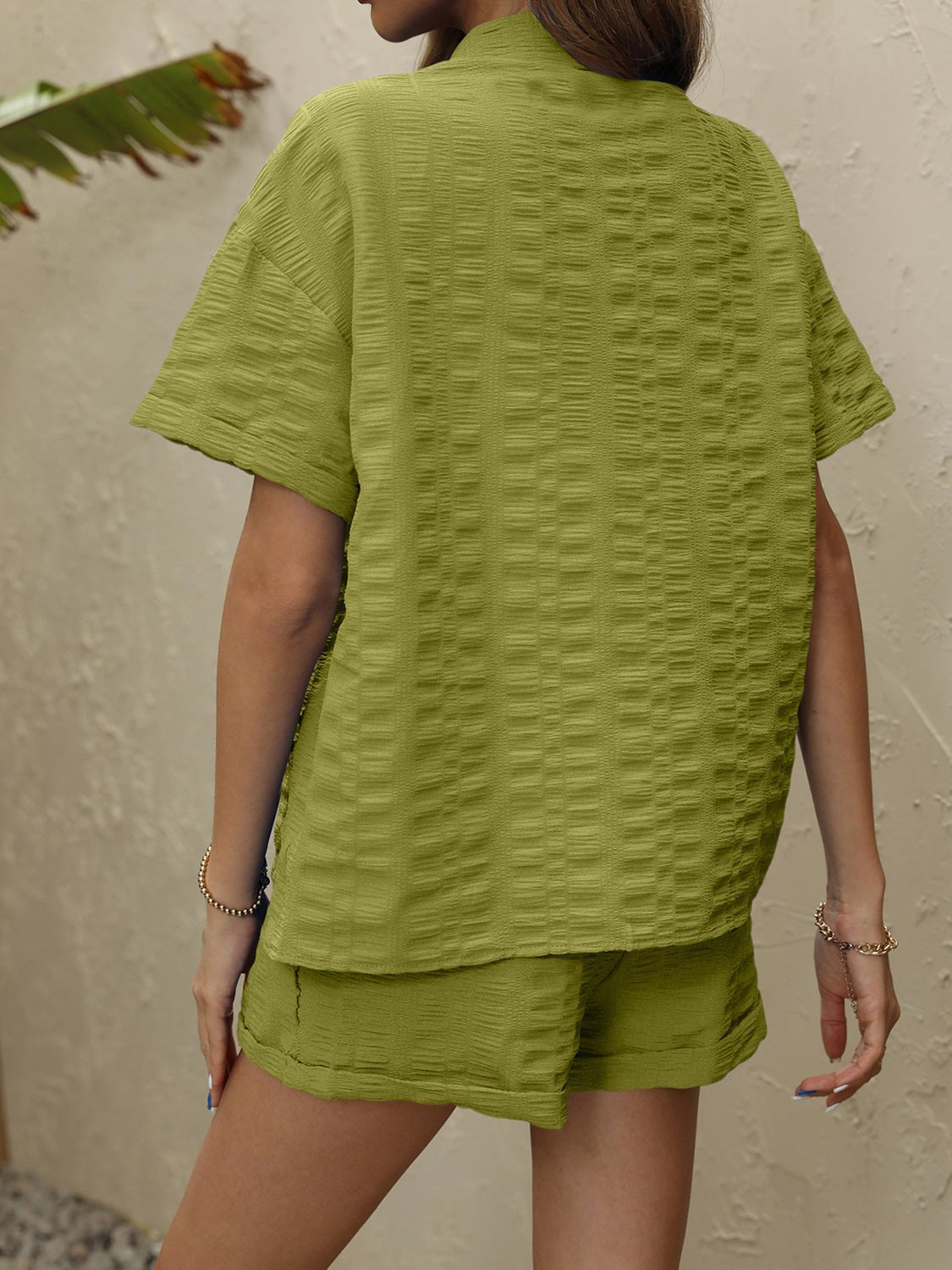 Collared Neck Short Sleeve Top and Shorts Set - Loulou Boutique