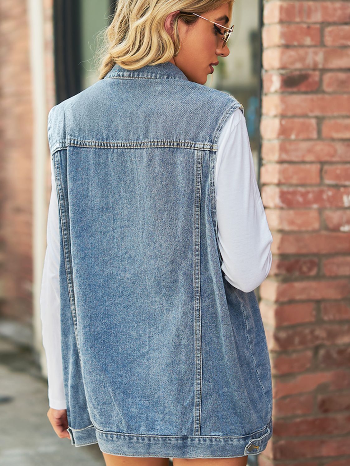 Collared Neck Sleeveless Denim Top with Pockets - Loulou Boutique