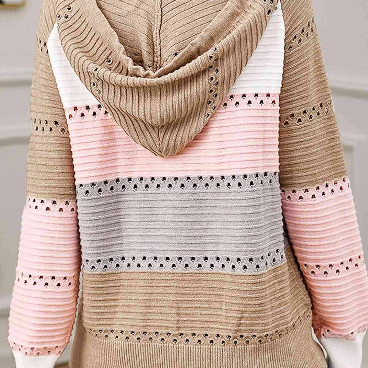 Color Block Drawstring Hooded Sweater - Loulou Boutique