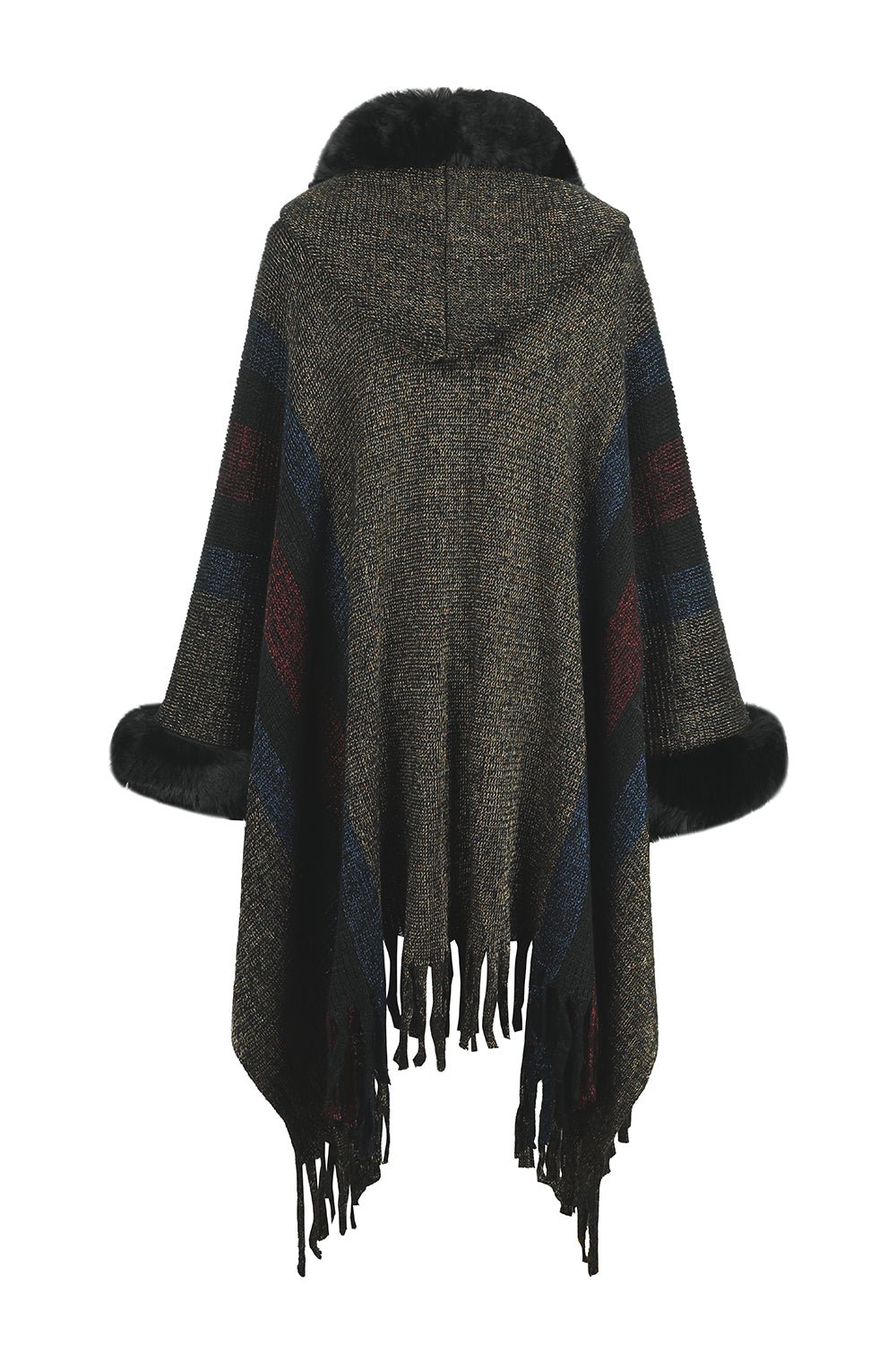 Color Block Fringe Detail Poncho - Loulou Boutique