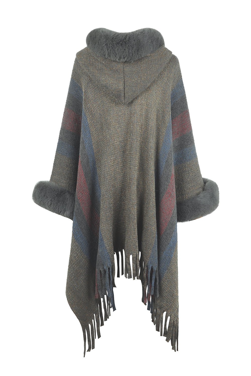 Color Block Fringe Detail Poncho - Loulou Boutique