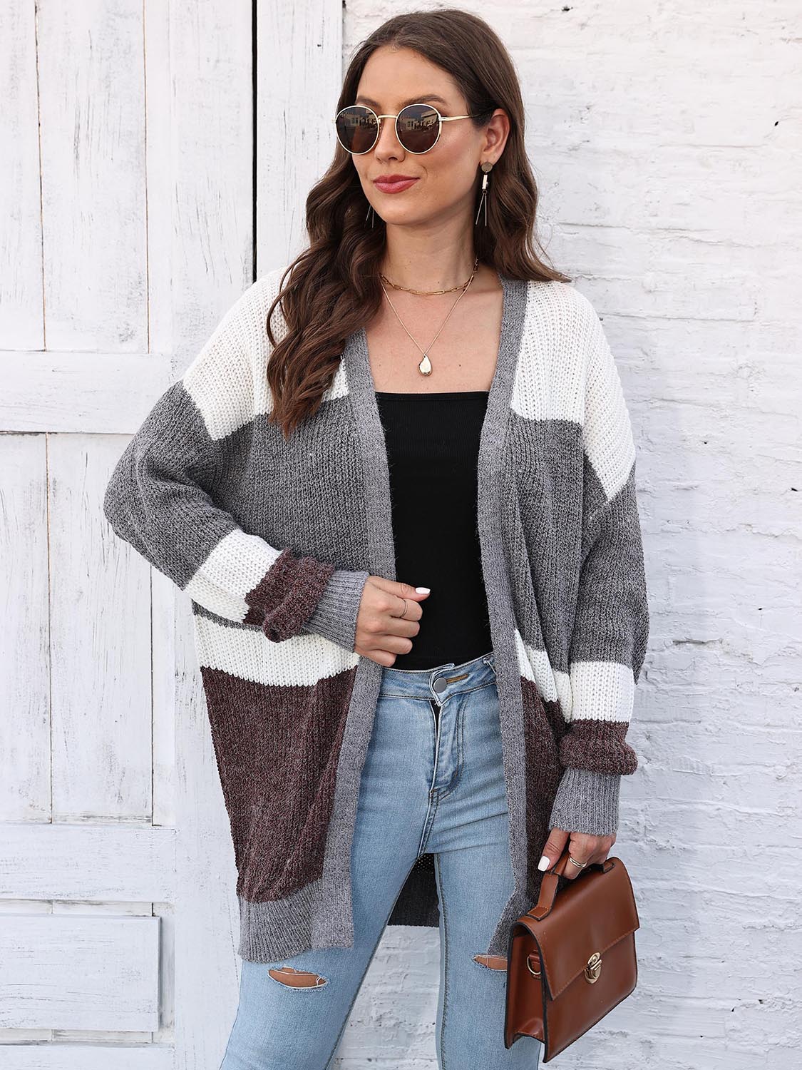 Color Block Open Front Cardigan - Loulou Boutique