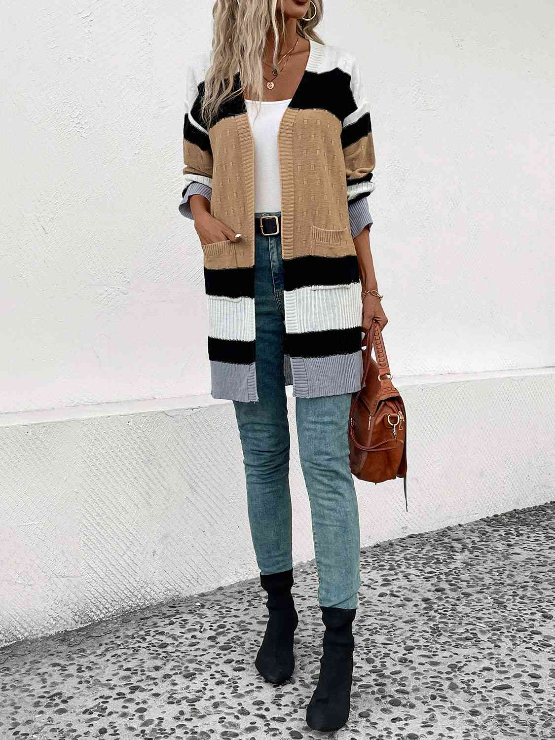 Color Block Open Front Drop Shoulder Cardigan - Loulou Boutique