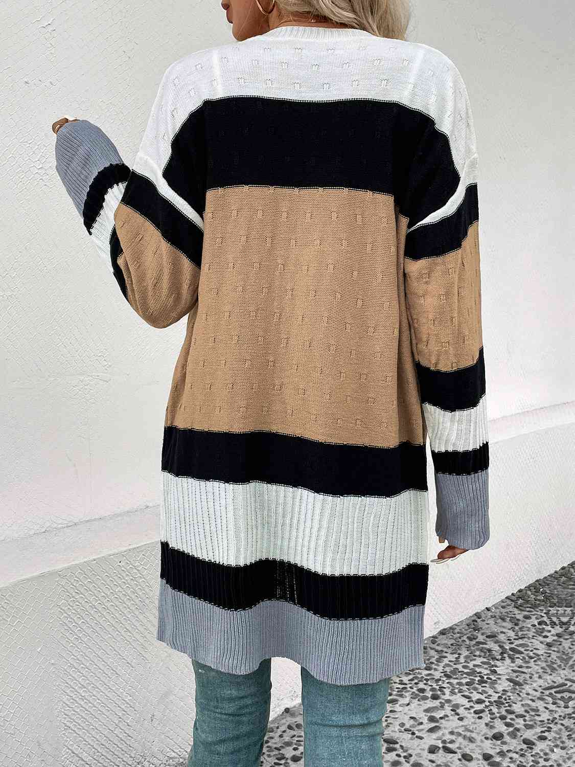 Color Block Open Front Drop Shoulder Cardigan - Loulou Boutique