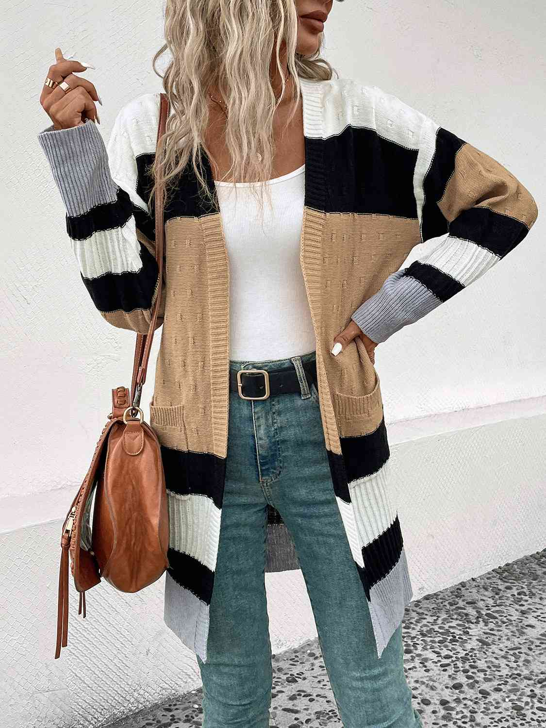 Color Block Open Front Drop Shoulder Cardigan - Loulou Boutique