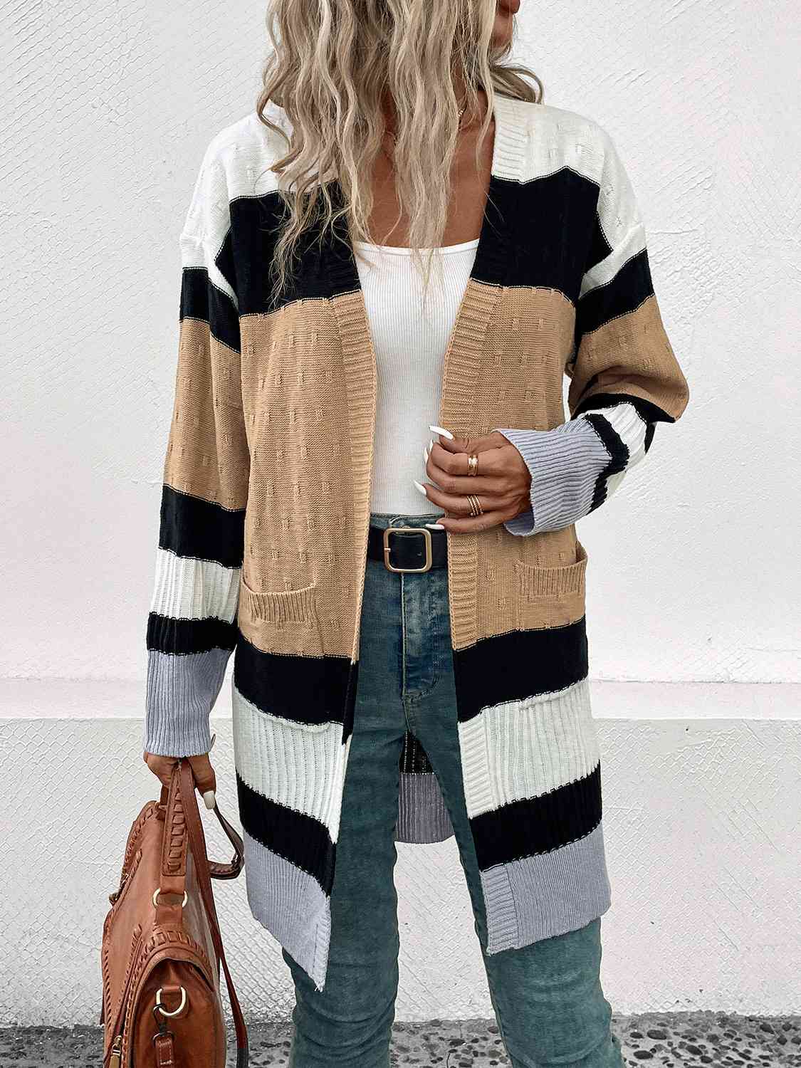 Color Block Open Front Drop Shoulder Cardigan - Loulou Boutique