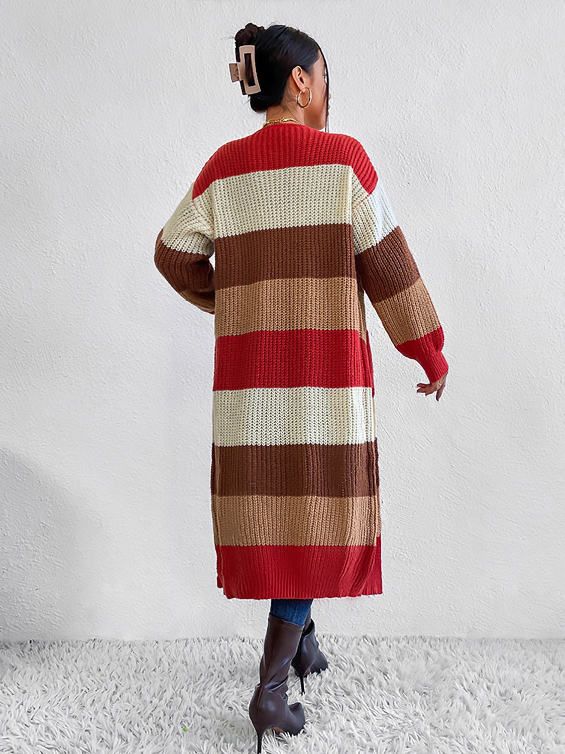 Color Block Open Front Longline Cardigan - Loulou Boutique