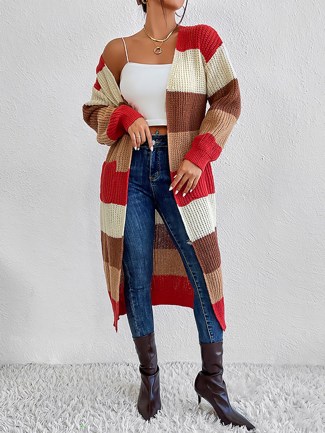 Color Block Open Front Longline Cardigan - Loulou Boutique