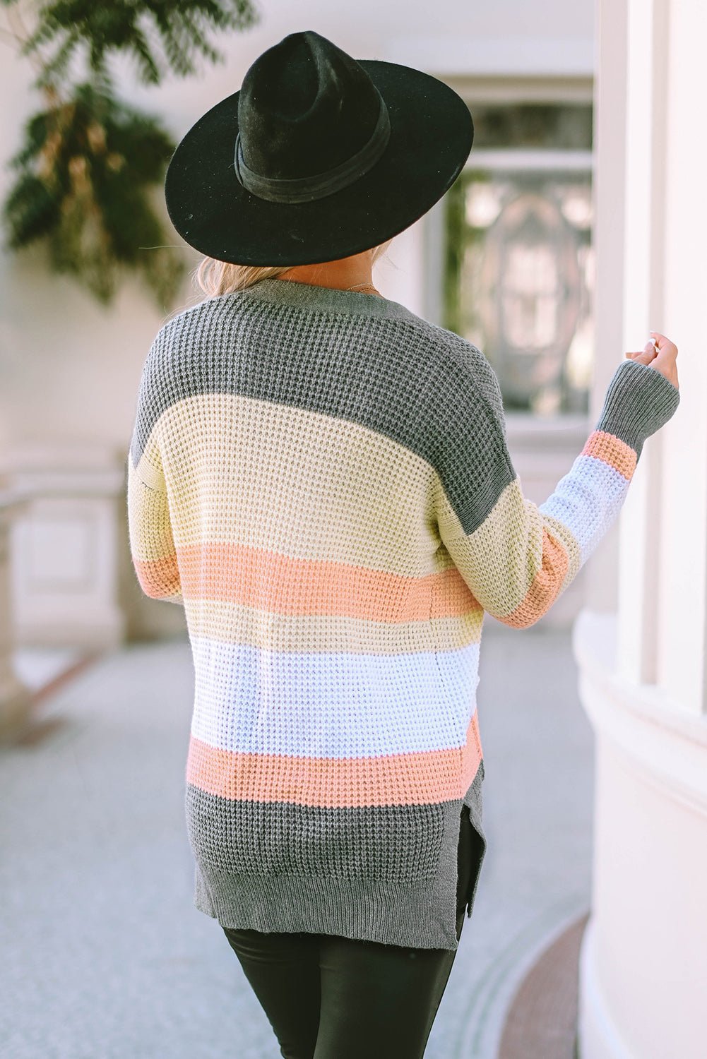 Color Block Open Front Slit Cardigan - Loulou Boutique