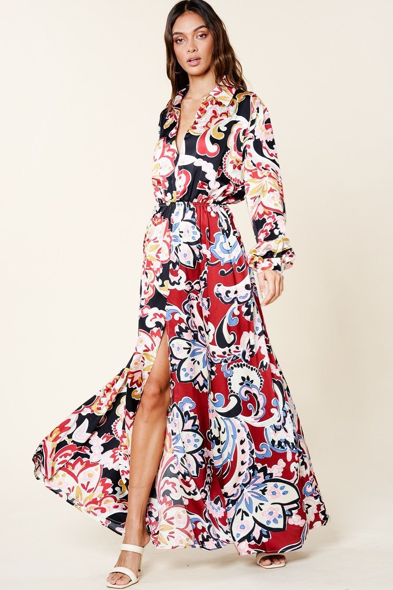 Color Block Printed V Neck Dress - Loulou Boutique